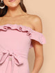Flounce Foldover Off Shoulder Button Front Dress