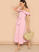 Flounce Foldover Off Shoulder Button Front Dress