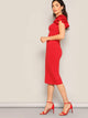 Layered Ruffle Sleeve Crisscross Back Pencil Dress
