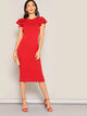 Layered Ruffle Sleeve Crisscross Back Pencil Dress
