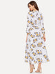 Floral Print Polka Dot Bishop Sleeve Dress