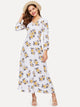 Floral Print Polka Dot Bishop Sleeve Dress