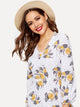 Floral Print Polka Dot Bishop Sleeve Dress