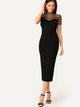 Striped Mesh Yoke Pencil Dress
