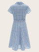 50s Covered Button Buckle Belt Gingham Shirt Dress