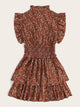 Frill Trim Shirred Waist Tiered Ditsy Dress