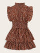 Frill Trim Shirred Waist Tiered Ditsy Dress