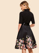 50s Ribbon Tie Floral Print Flare Dress