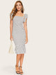 Self Tie Shoulder Polka Dot Ruffle Hem Dress