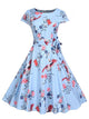 50s Palm Tree And Floral Print Belted Dress
