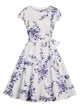 50s Palm Tree And Floral Print Belted Dress