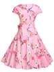 50s Floral Print Belted Flare Dress