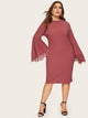 Plus Mock-Neck Lace Trim Dress