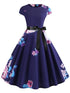 50s Floral Print Belted Dress