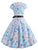 50s Butterfly And Floral Print Belted Dress