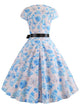 50s Butterfly And Floral Print Belted Dress