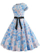 50s Butterfly And Floral Print Belted Dress