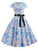 50s Butterfly And Floral Print Belted Dress