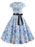 50s Butterfly And Floral Print Belted Dress