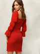 Square Neck Elasticized Sleeve Shirred Dress