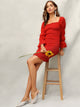 Square Neck Elasticized Sleeve Shirred Dress