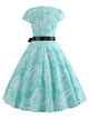 50s Leaf Print Belted Dress