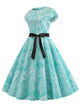 50s Leaf Print Belted Dress
