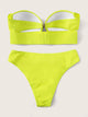 Neon Lime Underwire Bustier Top With High Leg Bikini Set