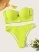 Neon Lime Underwire Bustier Top With High Leg Bikini Set