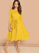 Scallop Trim Belted Flare Dress