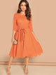 Scallop Trim Belted Flare Dress