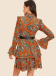 Leopard & Chain Print Tiered Dress With Belt