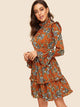 Leopard & Chain Print Tiered Dress With Belt