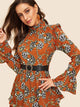Leopard & Chain Print Tiered Dress With Belt