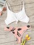 Knot Front Top With Leaf Print Bikini Set