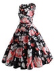 50s Floral Print Zipper Belted Dress