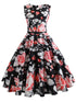 50s Floral Print Zipper Belted Dress