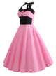 50s Polka Dot Contrast Panel Halter Dress