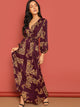 Scarf Print Plunge Belted Maxi Wrap Dress