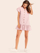 Single-breasted V-neck Ruffle Hem Dress