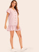 Single-breasted V-neck Ruffle Hem Dress