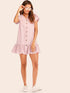 Single-breasted V-neck Ruffle Hem Dress
