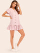Single-breasted V-neck Ruffle Hem Dress