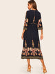 Tribal Deep V Neck Flare Dress