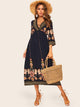 Tribal Deep V Neck Flare Dress