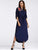 Flower Applique Slit Curved Hem Belted Dress