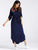 Flower Applique Slit Curved Hem Belted Dress