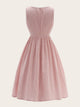 Contrast Lace Trim Gingham Fit & Flare Dress