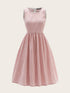 Contrast Lace Trim Gingham Fit & Flare Dress