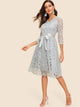50s Ribbon Tie Waist Lace Overlay Dress